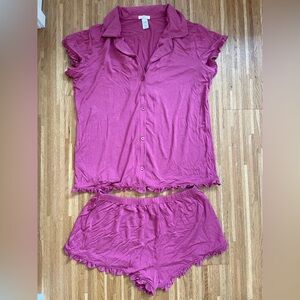 Eberjey Magenta Short-Sleeve Ruffle Pajama Set